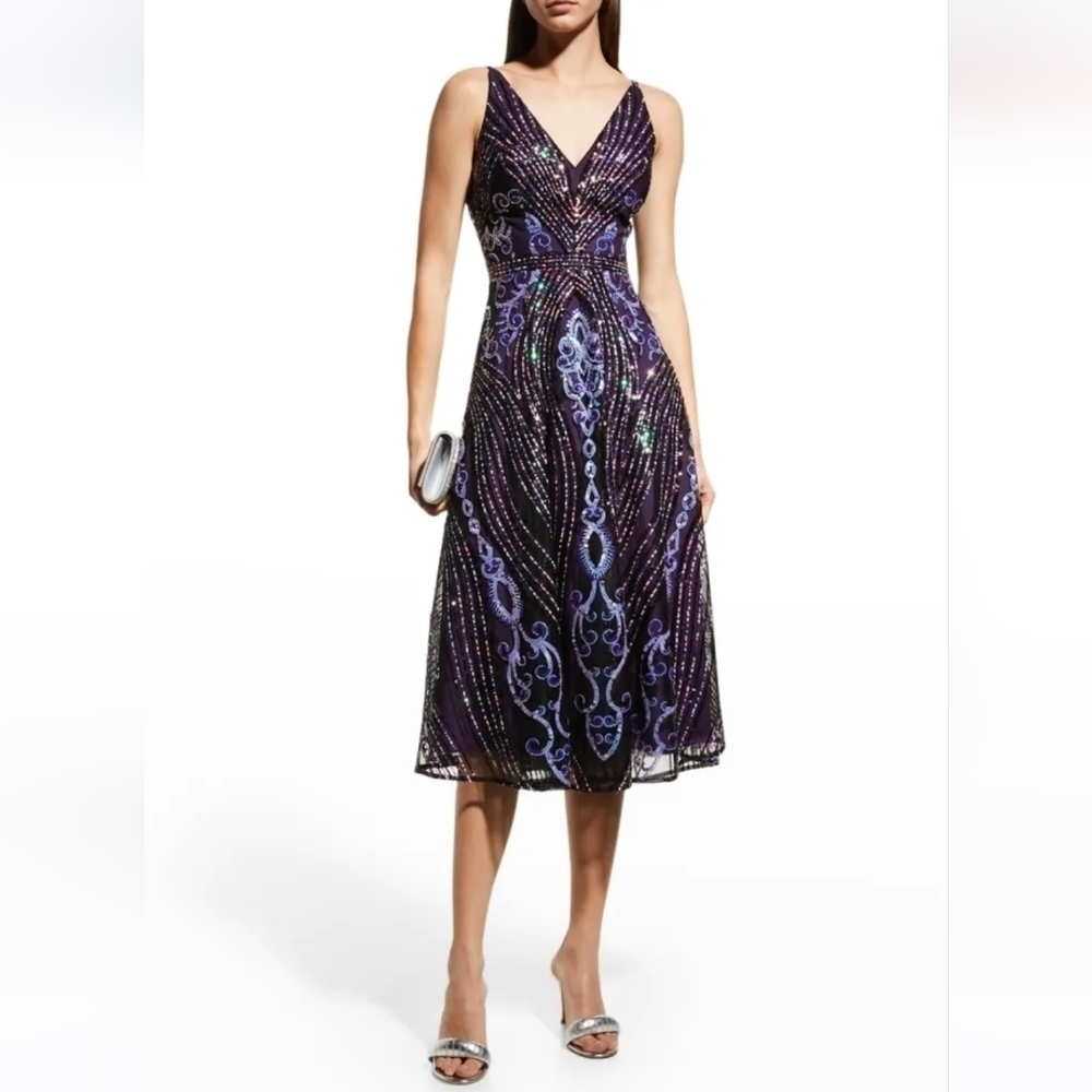 DRESS The Population Sequin Embellished Midi Cocktail Dress